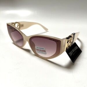 True Religion Cream Sunglasses with Pink Lenses